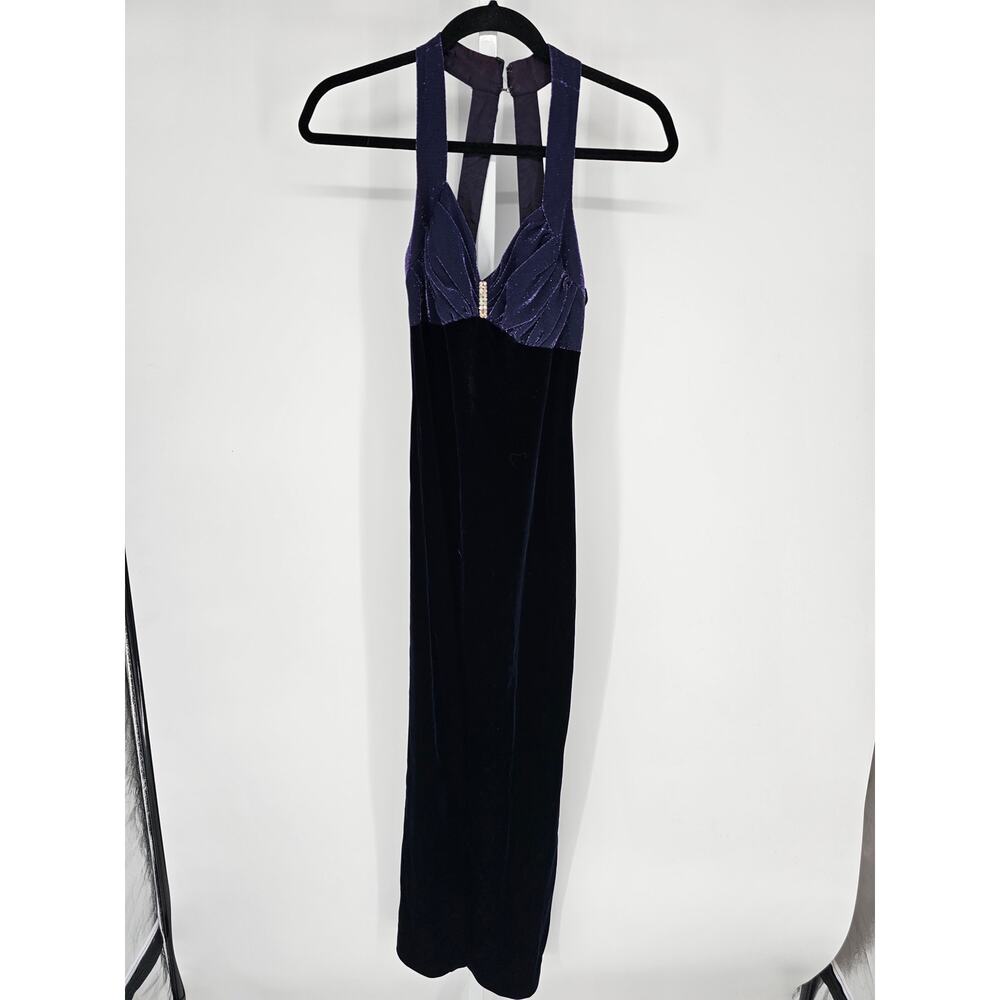 VTG Blondie and Me Women's Sleeveless Black Velvet Formal Maxi Dress Size 7-8